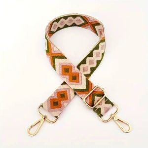 Adjustable 54 in Cross Body Handbag Purse Strap Army Green Gold Embroidered